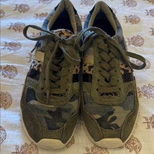 Gola Olive Green Camo Sneakers with Leopard Accent